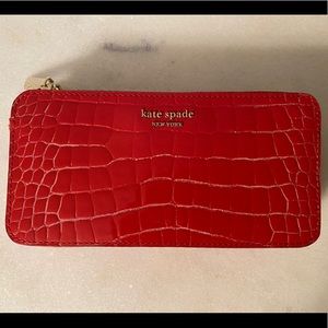 NWOT Kate Spade Croc Embossed Red Large Wallet